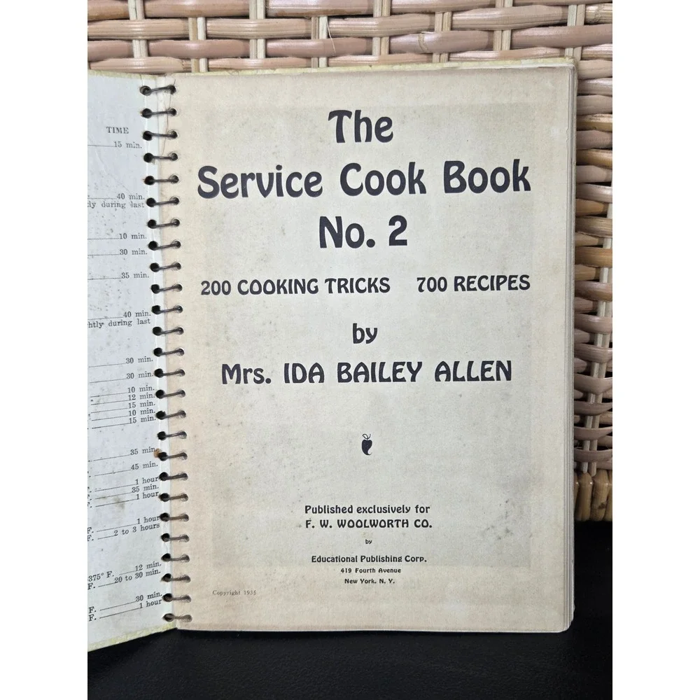 Vintage 1935 The Service Cook Book No 2 Mrs Ida Bailey Allen Woolworth Co Spiral
